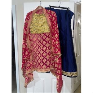 Pink, blue, gold ghagra choli